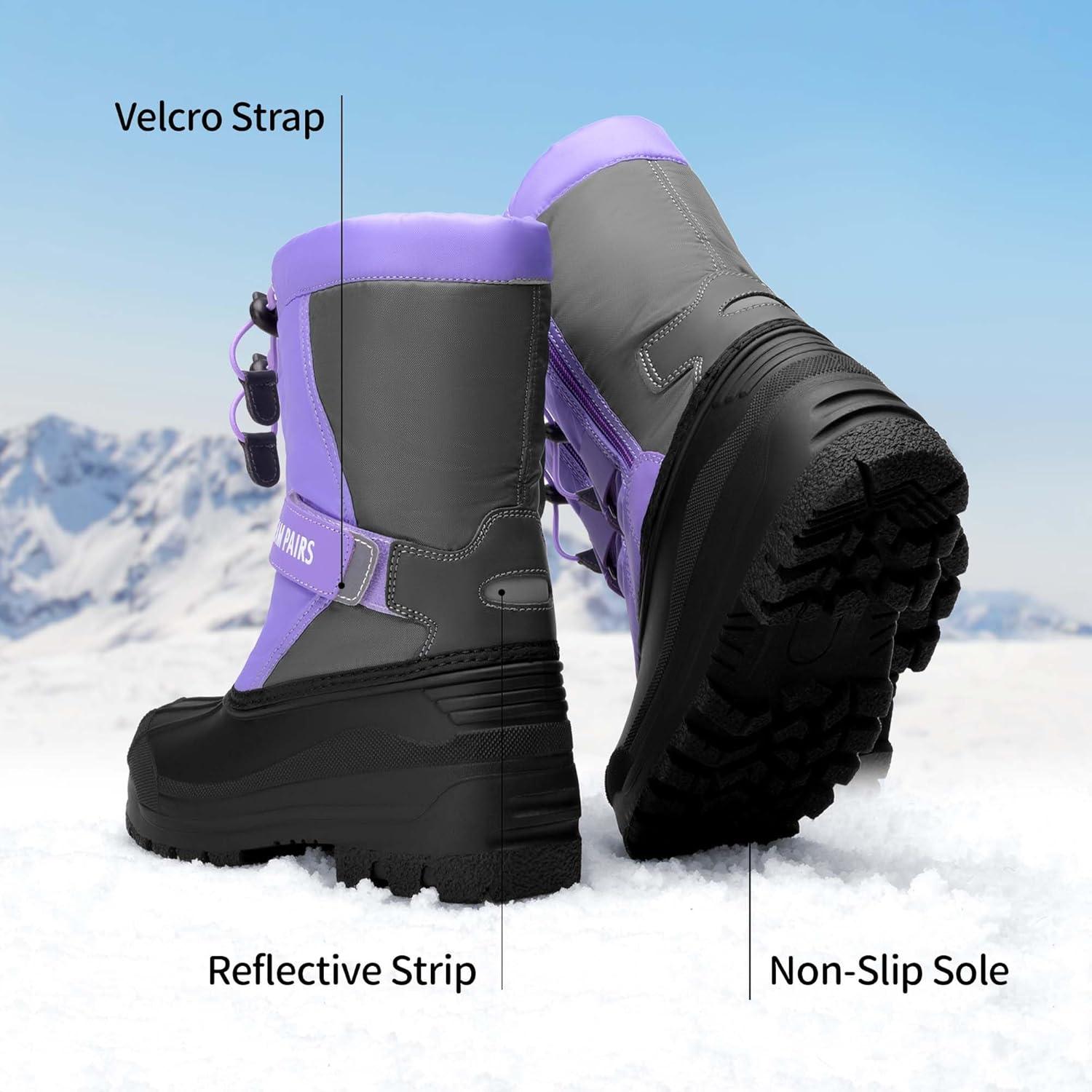 imageDREAM PAIRS Boys amp Girls Mid Calf WaterResistant Winter Snow Boots for ToddlerLittleBig KidPurpleGrey