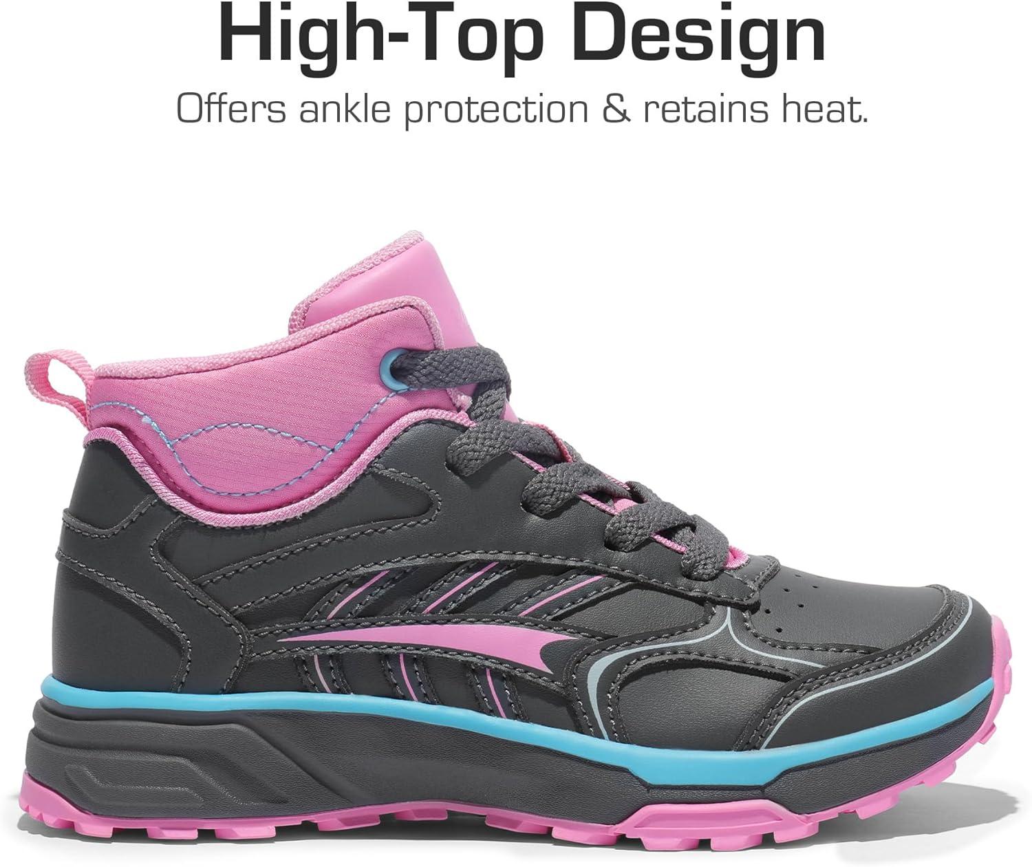 imageDREAM PAIRS Kids Shoes Hiking Boots Boys Girls HighTop Shoes Outdoors DuraPlay LaceUp Lightweight Hiking SneakersGrayPinkLight Blue