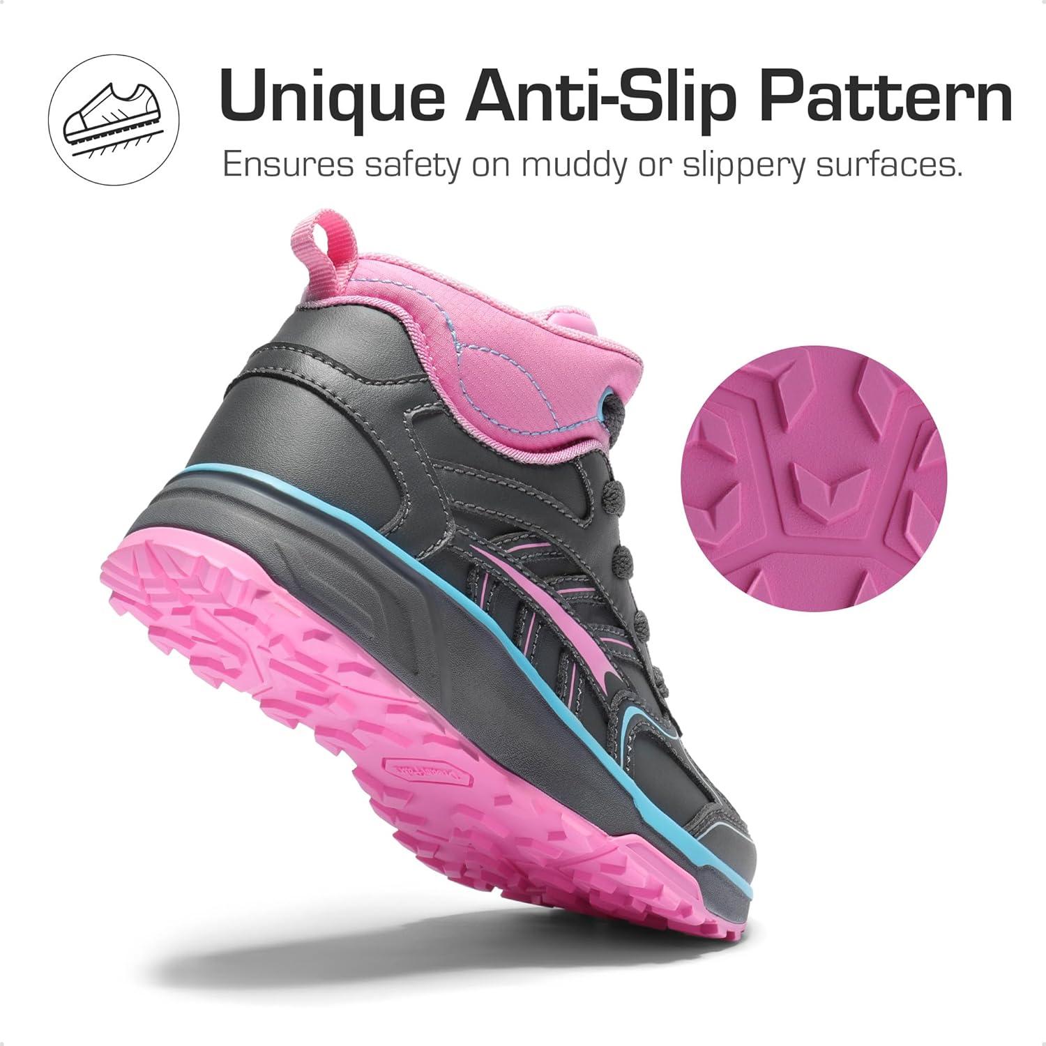 imageDREAM PAIRS Kids Shoes Hiking Boots Boys Girls HighTop Shoes Outdoors DuraPlay LaceUp Lightweight Hiking SneakersGrayPinkLight Blue