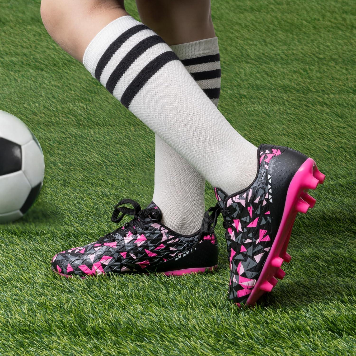 imageDREAM PAIRS Boys Girls Soccer Cleats Youth Firm Groud Athletic Outdoor Trainning Football Shoes for LittleBig KidBlackHot Pink