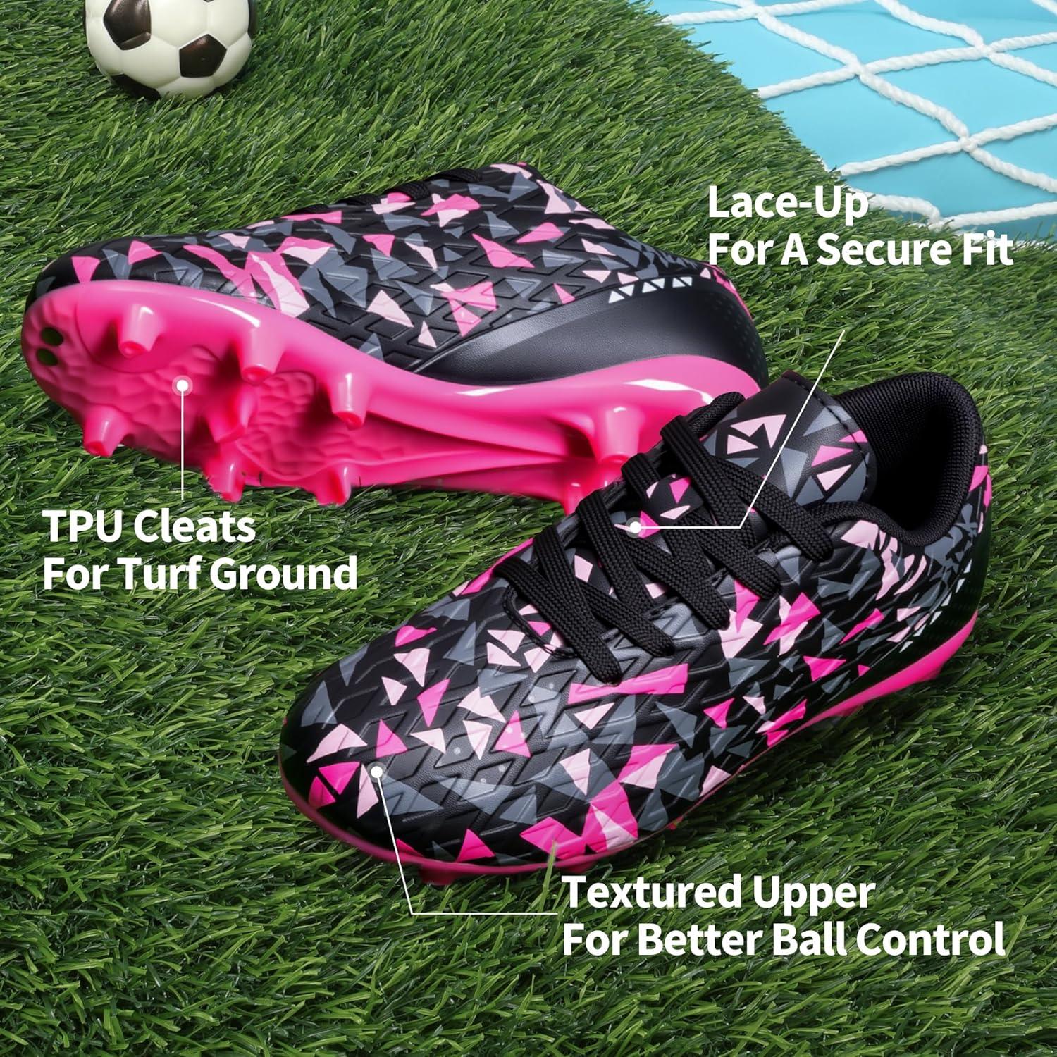 imageDREAM PAIRS Boys Girls Soccer Cleats Youth Firm Groud Athletic Outdoor Trainning Football Shoes for LittleBig KidBlackHot Pink