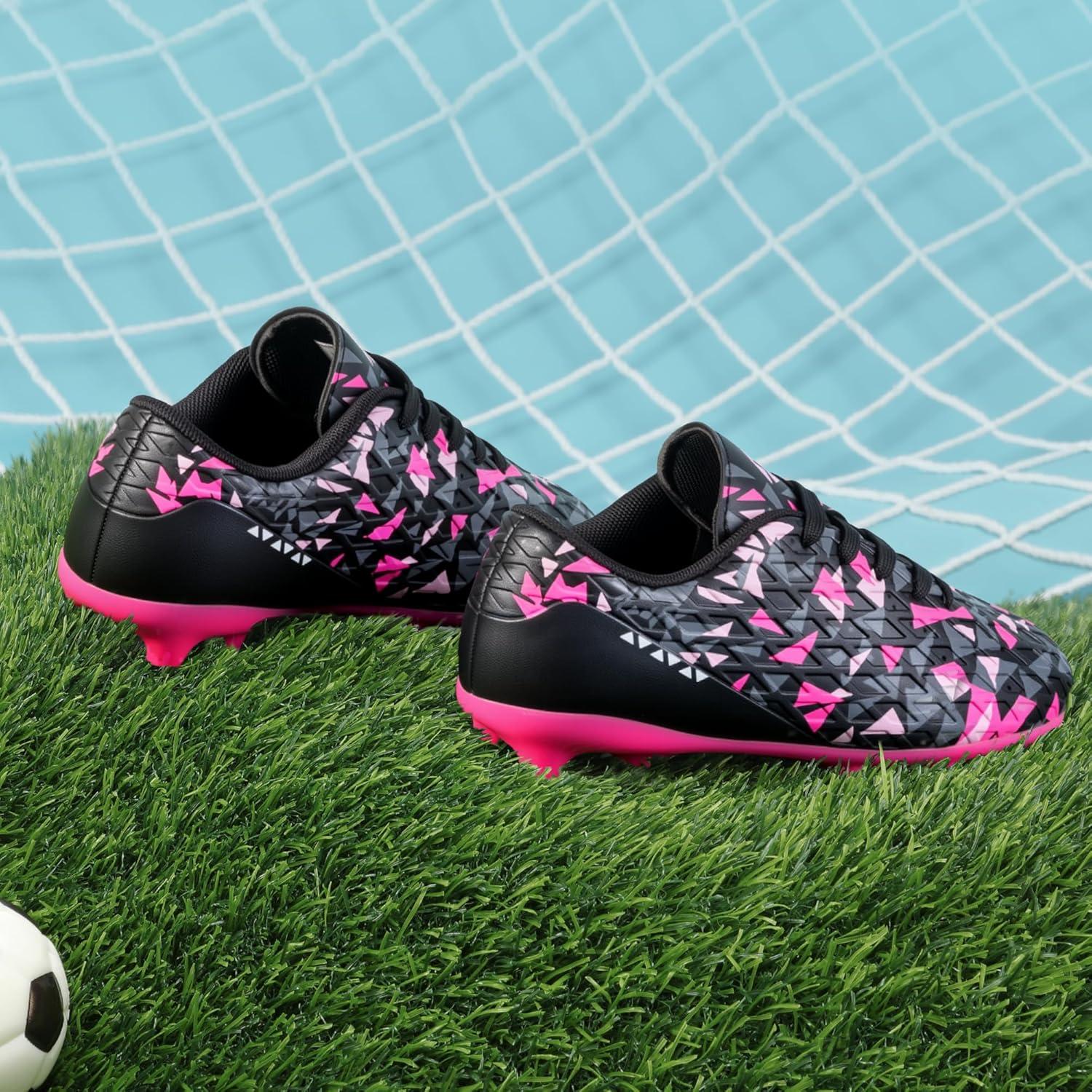 imageDREAM PAIRS Boys Girls Soccer Cleats Youth Firm Groud Athletic Outdoor Trainning Football Shoes for LittleBig KidBlackHot Pink