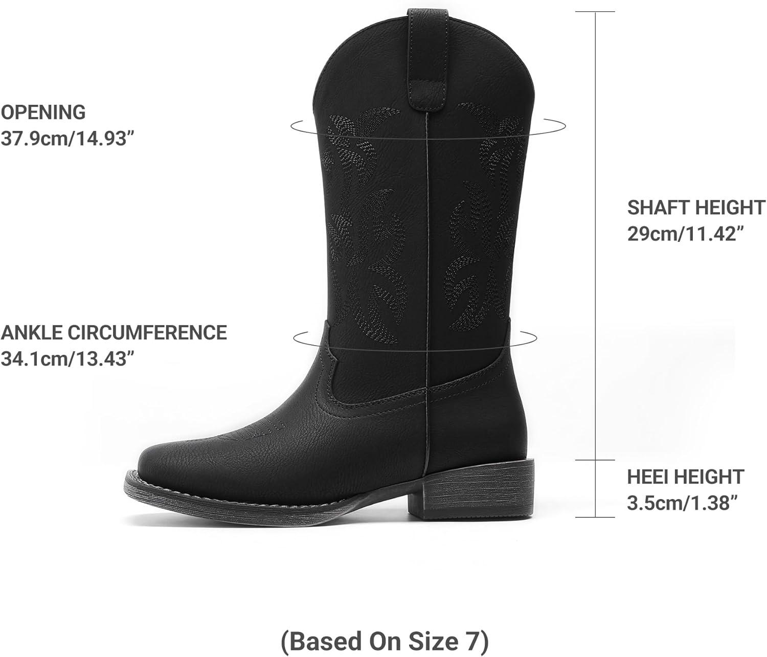 imageDREAM PAIRS Cowboy Cowgirl Boots for Women Wide Square Toe Western Mid Calf PullOn Embroidered Stitched Retro BootsBlack