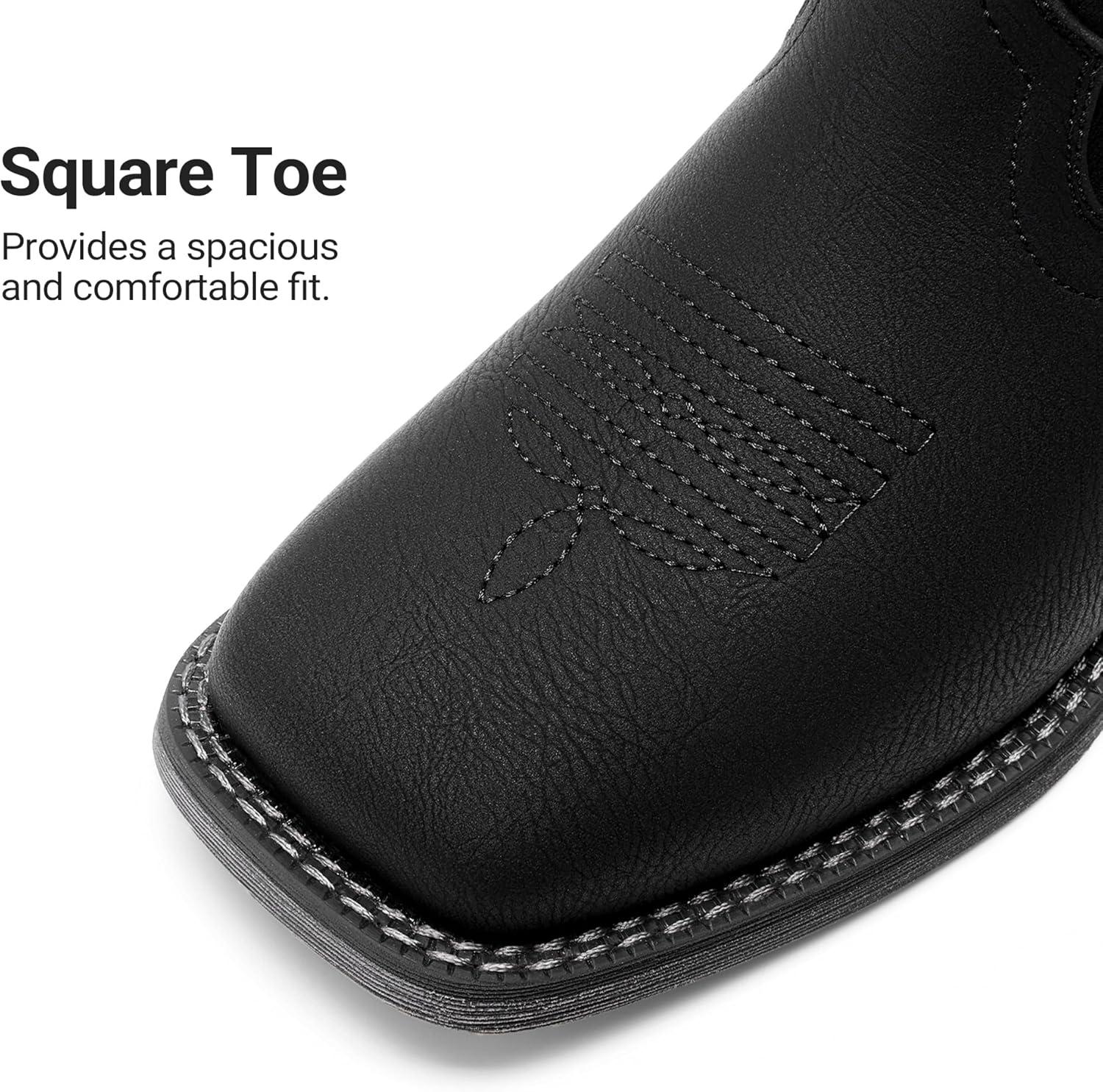 imageDREAM PAIRS Cowboy Cowgirl Boots for Women Wide Square Toe Western Mid Calf PullOn Embroidered Stitched Retro BootsBlack