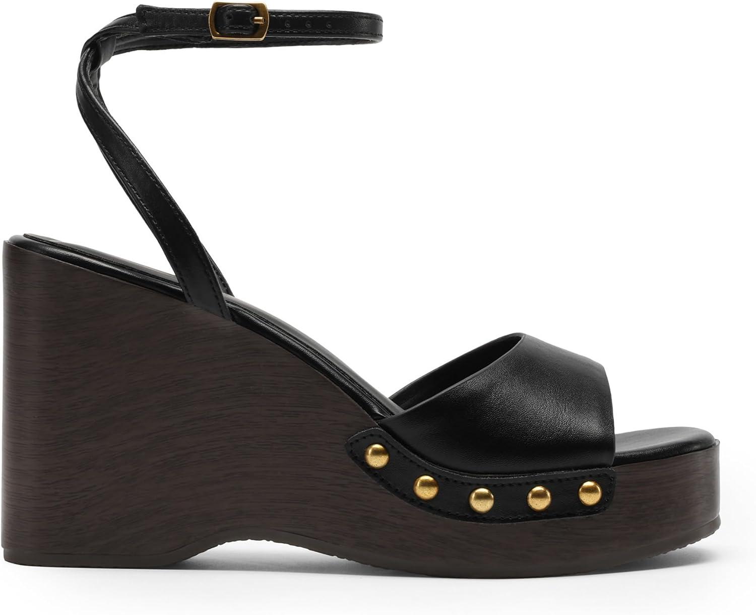 imageDREAM PAIRS Wedge Sandals for WomenDressy Platform SquareToe Ankle Buckle Studded Fashion Sandals for SummerBlack