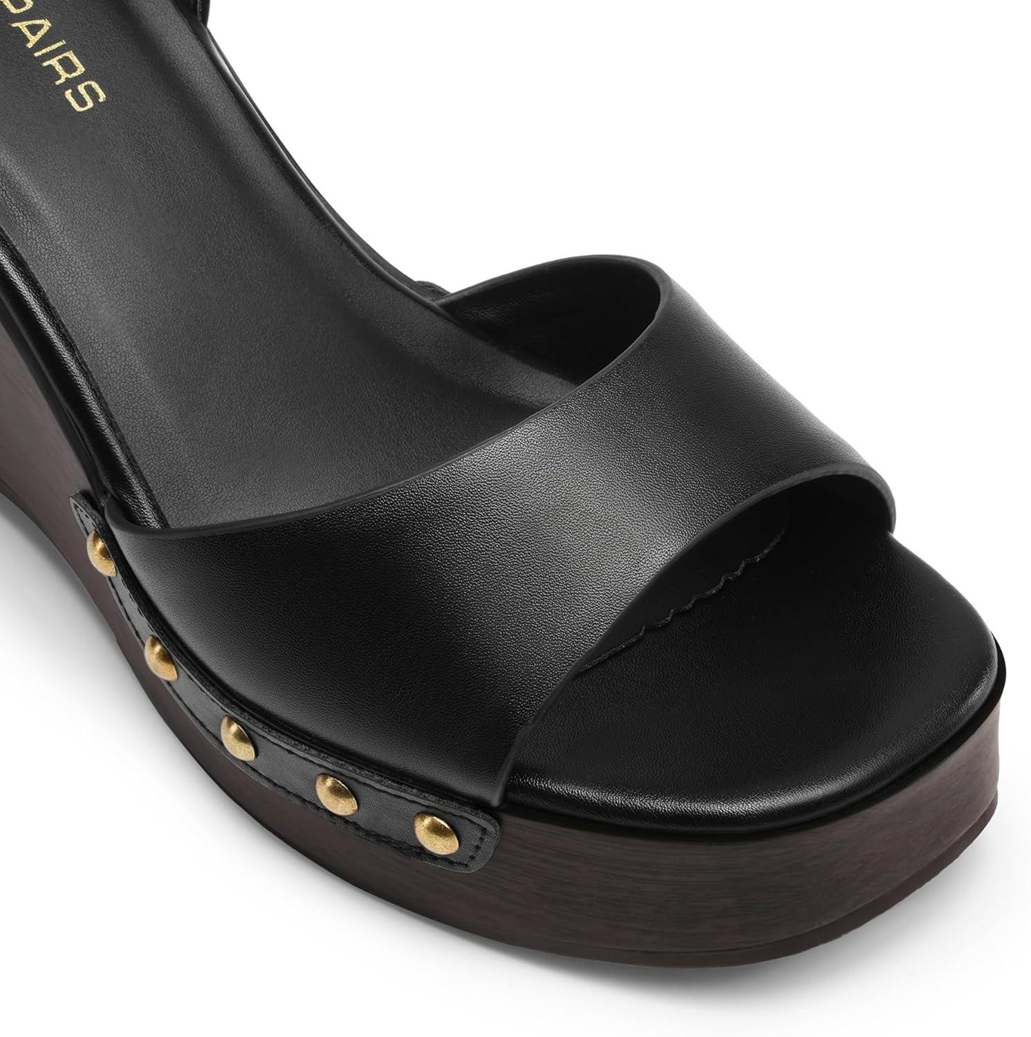 imageDREAM PAIRS Wedge Sandals for WomenDressy Platform SquareToe Ankle Buckle Studded Fashion Sandals for SummerBlack