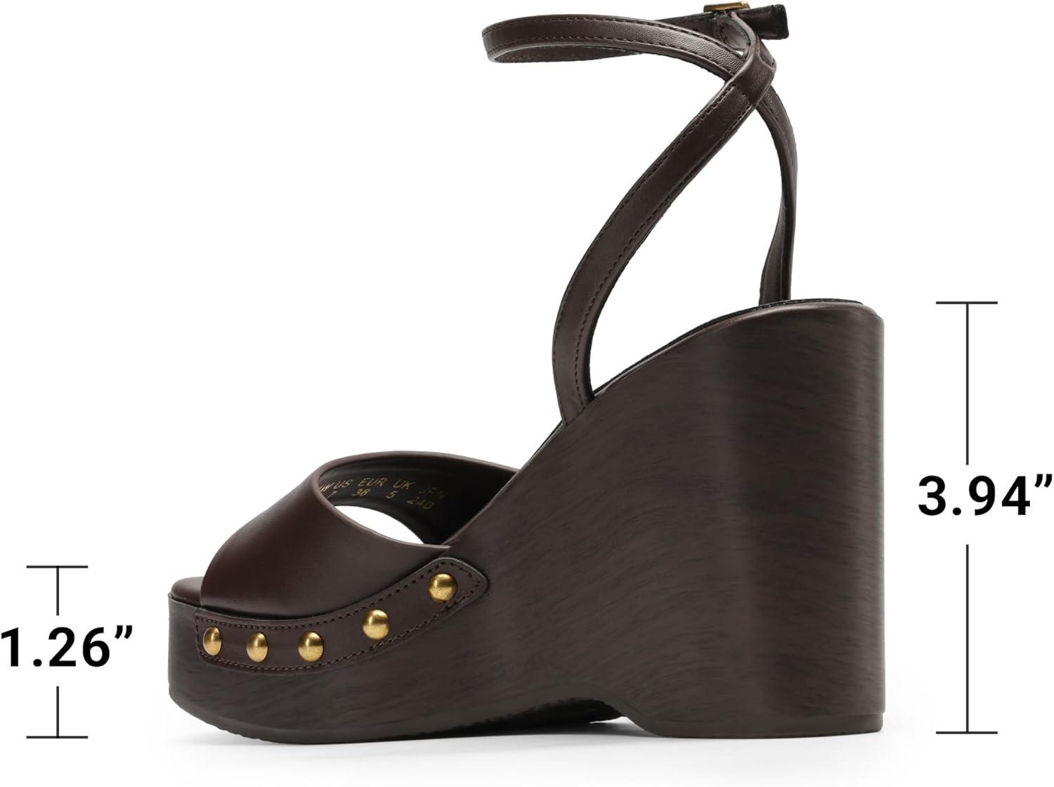 imageDREAM PAIRS Wedge Sandals for WomenDressy Platform SquareToe Ankle Buckle Studded Fashion Sandals for SummerBrown