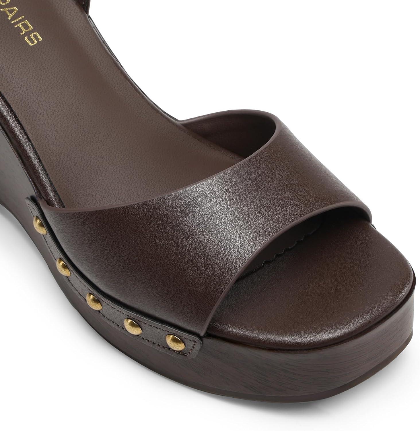 imageDREAM PAIRS Wedge Sandals for WomenDressy Platform SquareToe Ankle Buckle Studded Fashion Sandals for SummerBrown