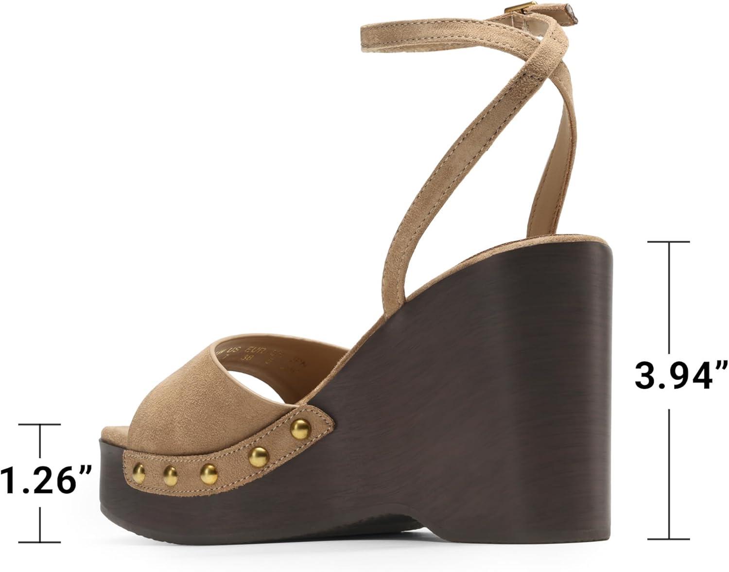 imageDREAM PAIRS Wedge Sandals for WomenDressy Platform SquareToe Ankle Buckle Studded Fashion Sandals for SummerTaupe