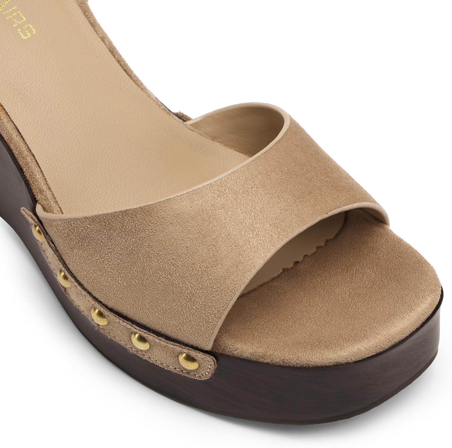 imageDREAM PAIRS Wedge Sandals for WomenDressy Platform SquareToe Ankle Buckle Studded Fashion Sandals for SummerTaupe