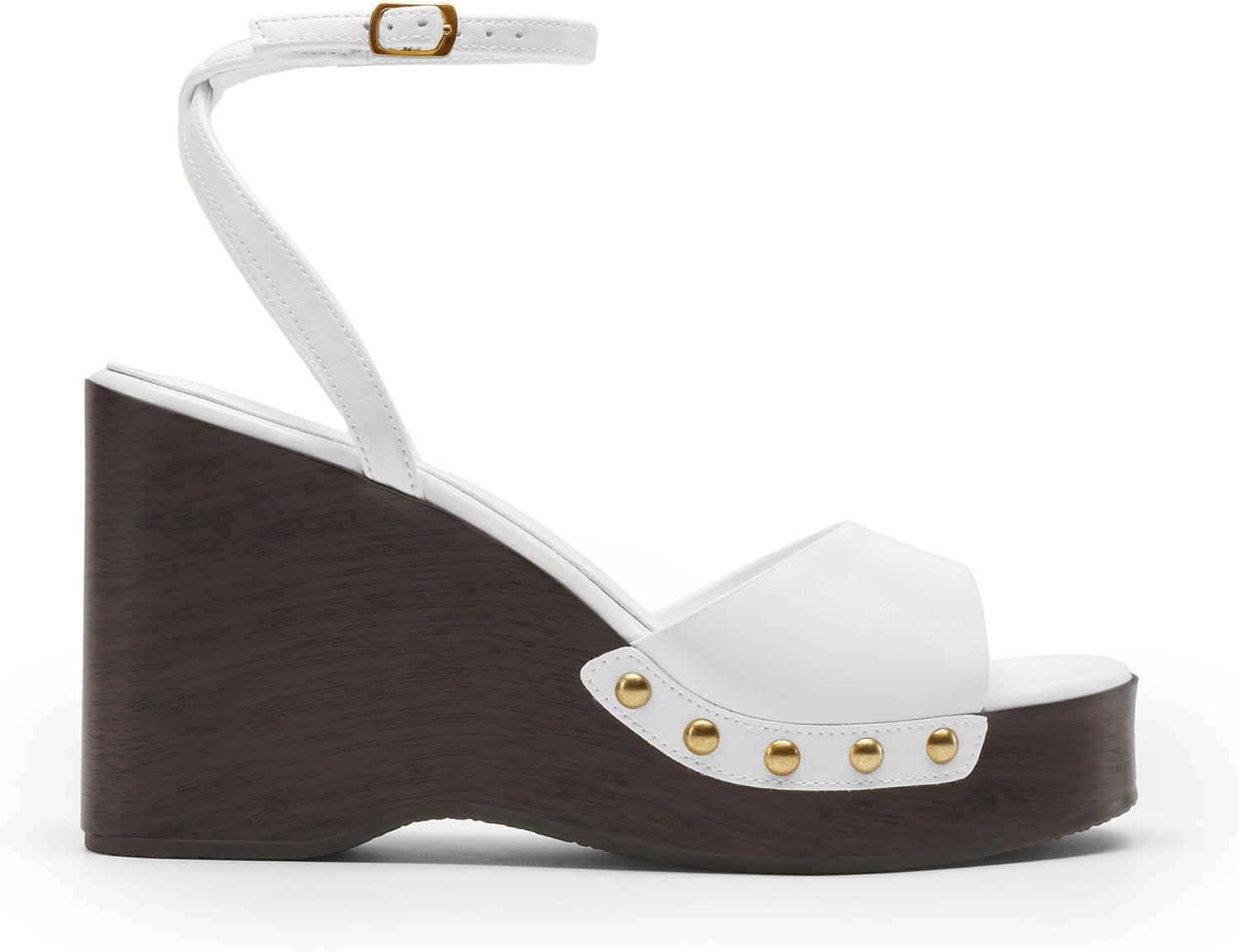 imageDREAM PAIRS Wedge Sandals for WomenDressy Platform SquareToe Ankle Buckle Studded Fashion Sandals for SummerWhite