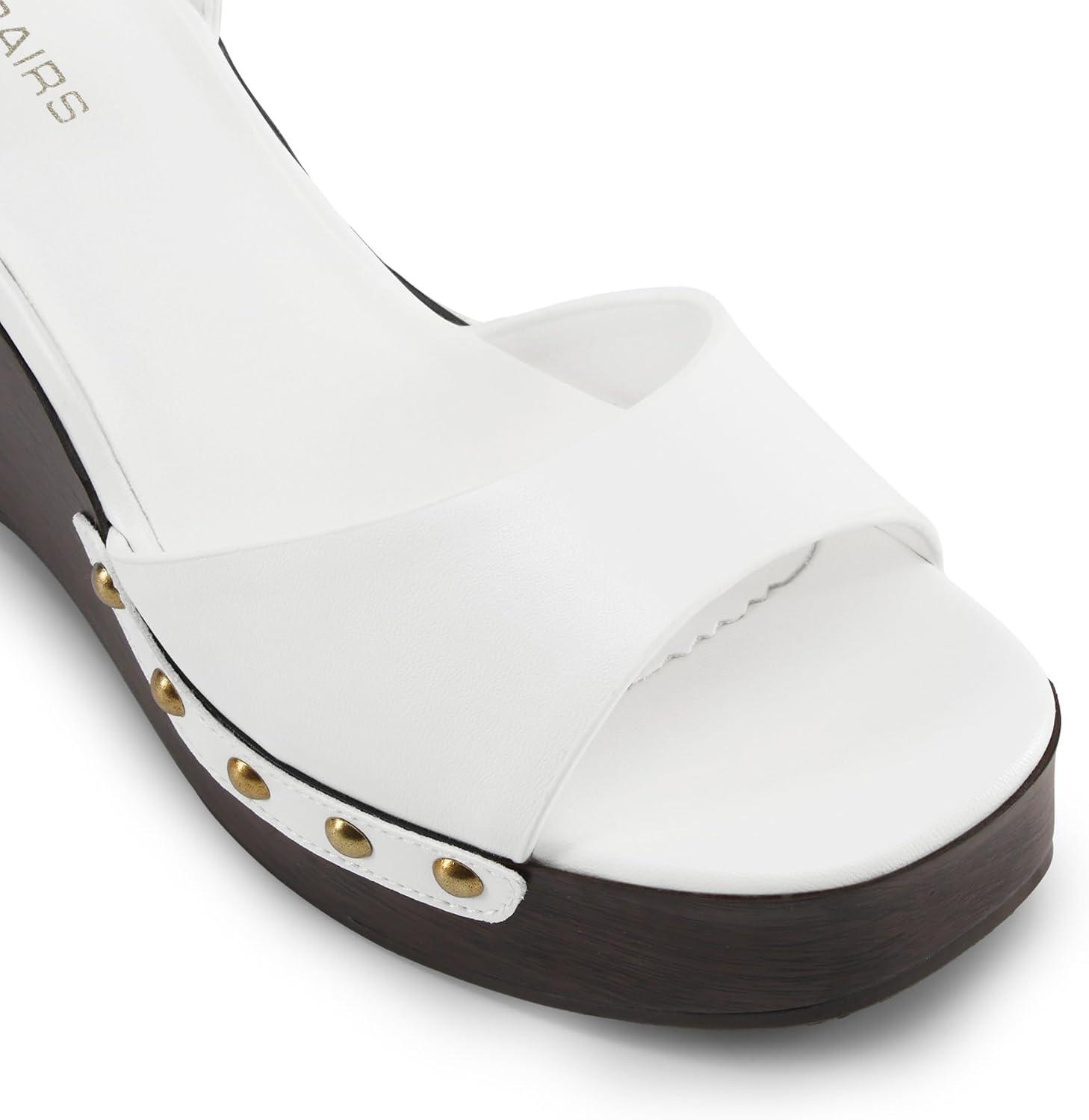 imageDREAM PAIRS Wedge Sandals for WomenDressy Platform SquareToe Ankle Buckle Studded Fashion Sandals for SummerWhite