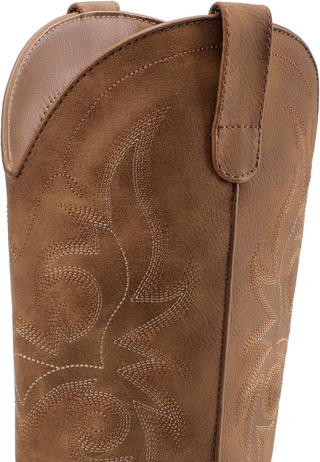 imageDREAM PAIRS Womens Cowboy Cowgirl Boots Embroidered Square Toe Mid Calf Western Boots Fashion Dress Chunky Low Heel Shoes for Theme Party Country ConcertBrown