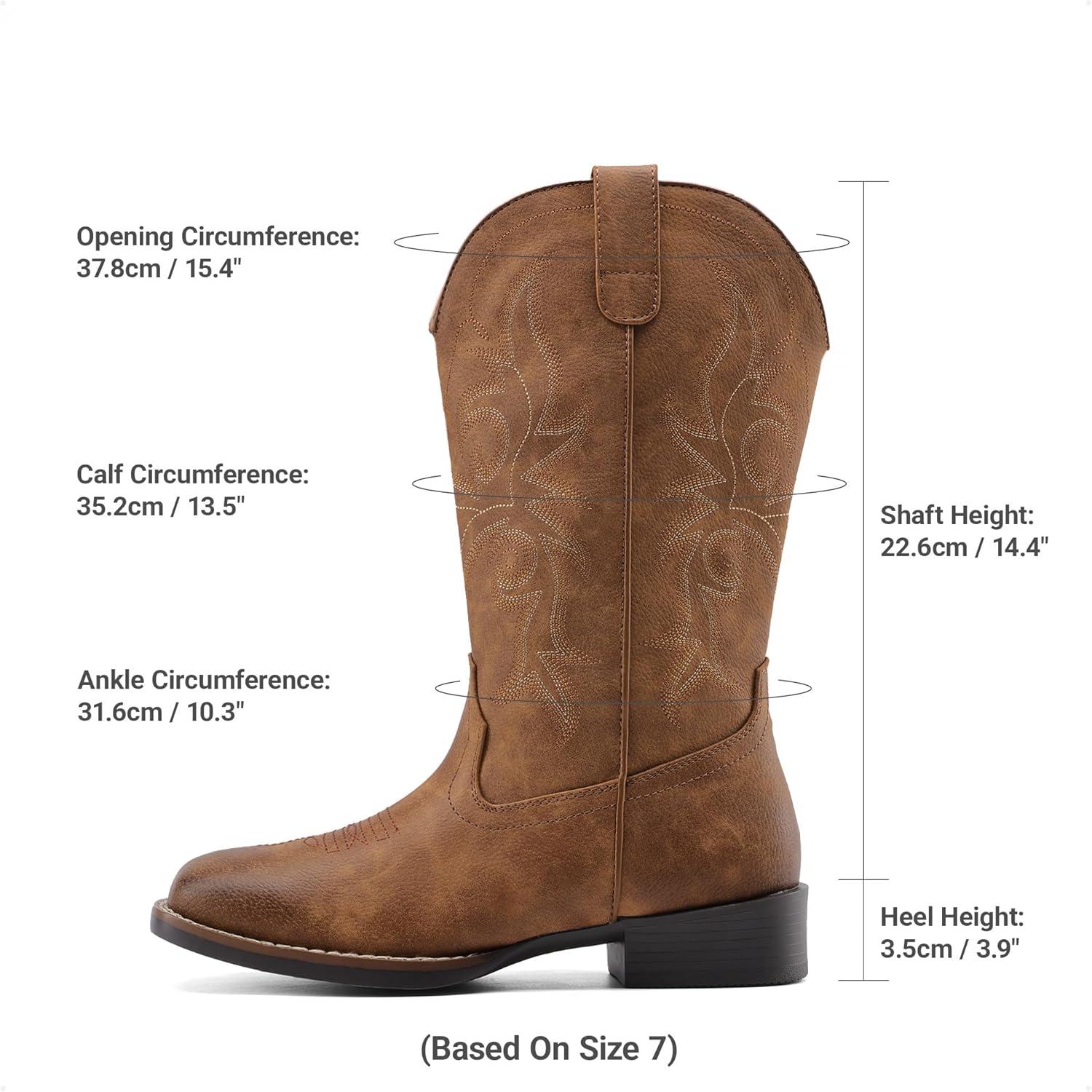imageDREAM PAIRS Womens Cowboy Cowgirl Boots Embroidered Square Toe Mid Calf Western Boots Fashion Dress Chunky Low Heel Shoes for Theme Party Country ConcertBrown