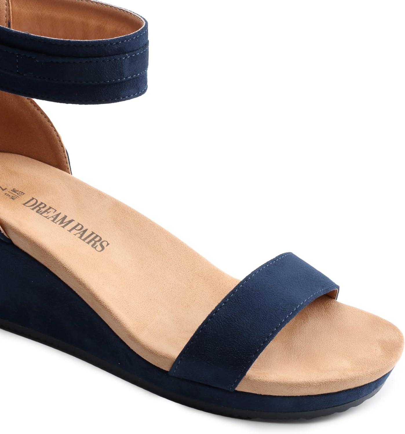 imageDREAM PAIRS Womens Open Toe Buckle Ankle Strap Platform Wedge Sandals Summer ShoesNavy