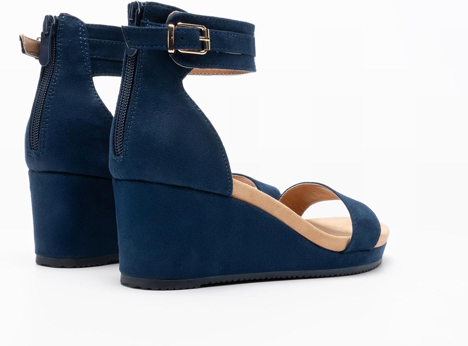 imageDREAM PAIRS Womens Open Toe Buckle Ankle Strap Platform Wedge Sandals Summer ShoesNavy