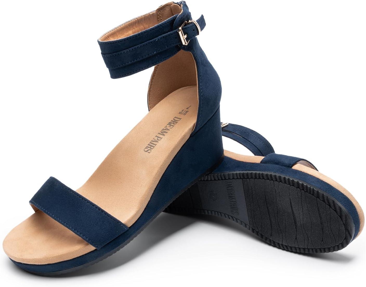 imageDREAM PAIRS Womens Open Toe Buckle Ankle Strap Platform Wedge Sandals Summer ShoesNavy