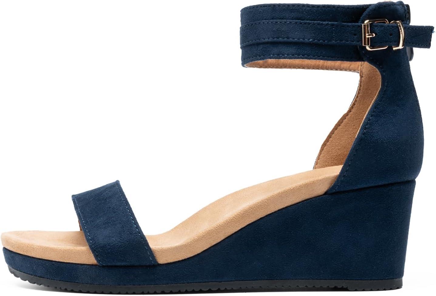 imageDREAM PAIRS Womens Open Toe Buckle Ankle Strap Platform Wedge Sandals Summer ShoesNavy