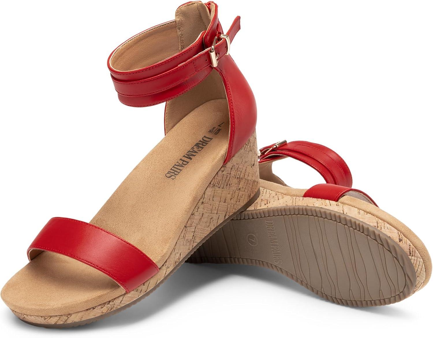 imageDREAM PAIRS Womens Open Toe Buckle Ankle Strap Platform Wedge Sandals Summer ShoesRed