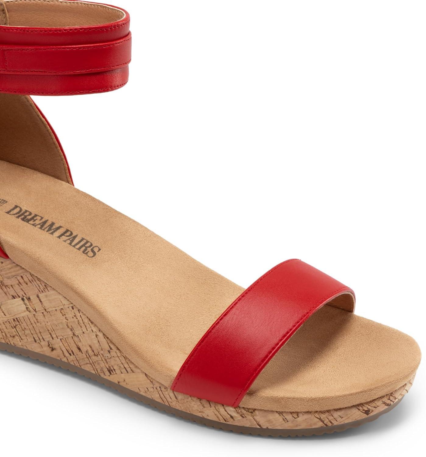 imageDREAM PAIRS Womens Open Toe Buckle Ankle Strap Platform Wedge Sandals Summer ShoesRed