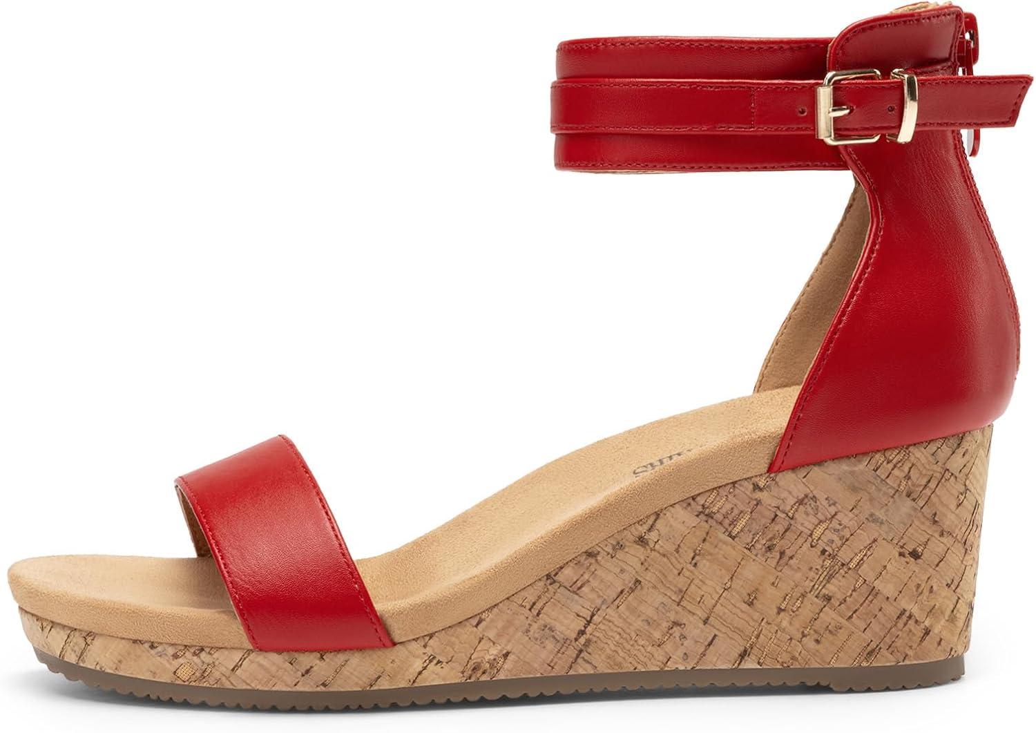 imageDREAM PAIRS Womens Open Toe Buckle Ankle Strap Platform Wedge Sandals Summer ShoesRed