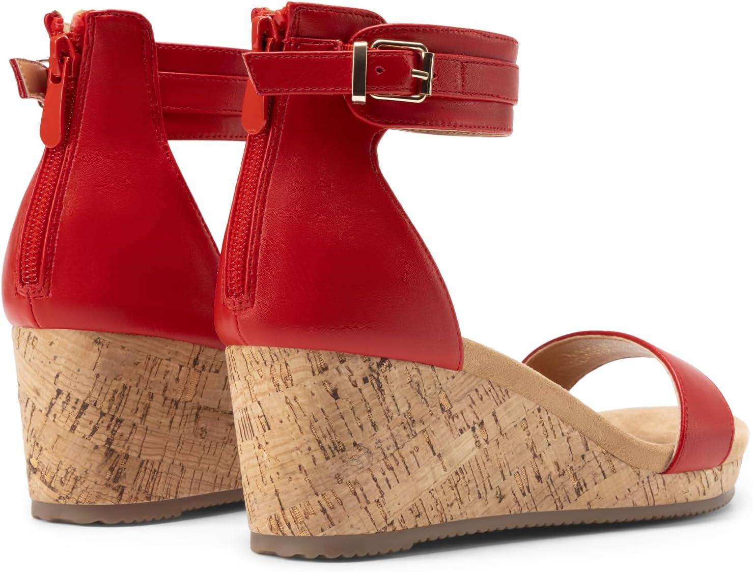 imageDREAM PAIRS Womens Open Toe Buckle Ankle Strap Platform Wedge Sandals Summer ShoesRed