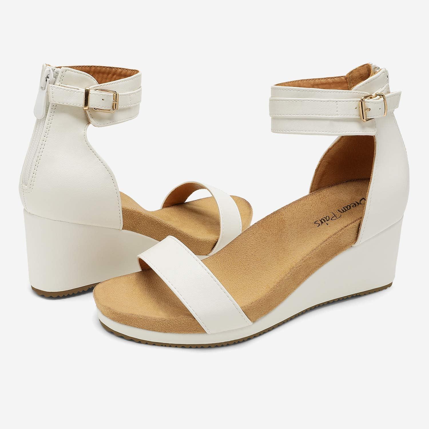 imageDREAM PAIRS Womens Open Toe Buckle Ankle Strap Platform Wedge Sandals Summer ShoesWhitePu