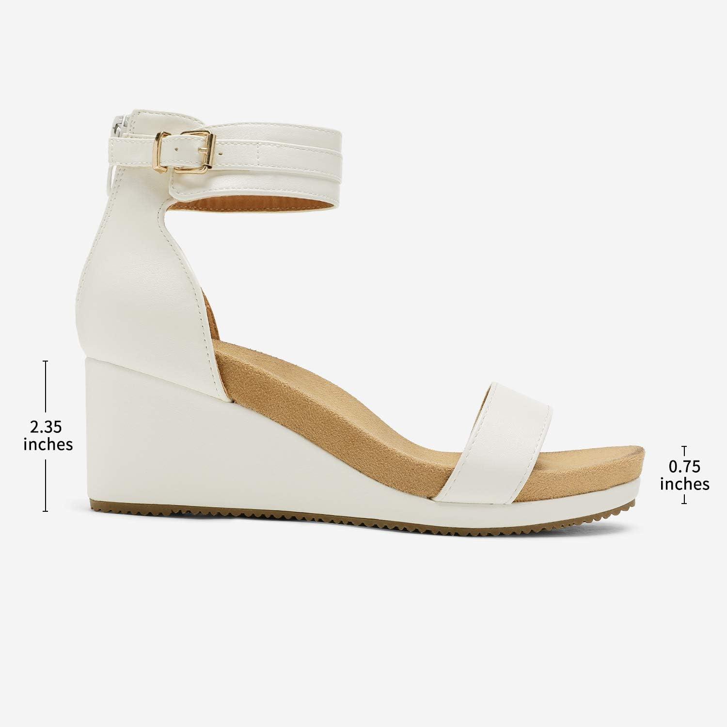 imageDREAM PAIRS Womens Open Toe Buckle Ankle Strap Platform Wedge Sandals Summer ShoesWhitePu