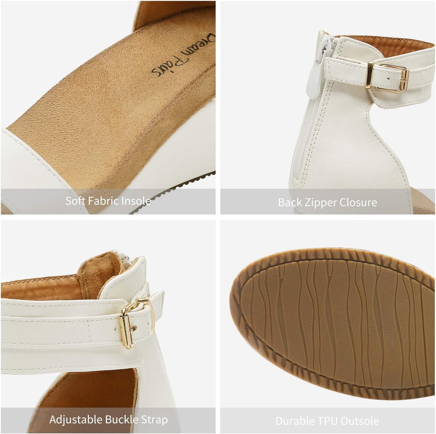 imageDREAM PAIRS Womens Open Toe Buckle Ankle Strap Platform Wedge Sandals Summer ShoesWhitePu