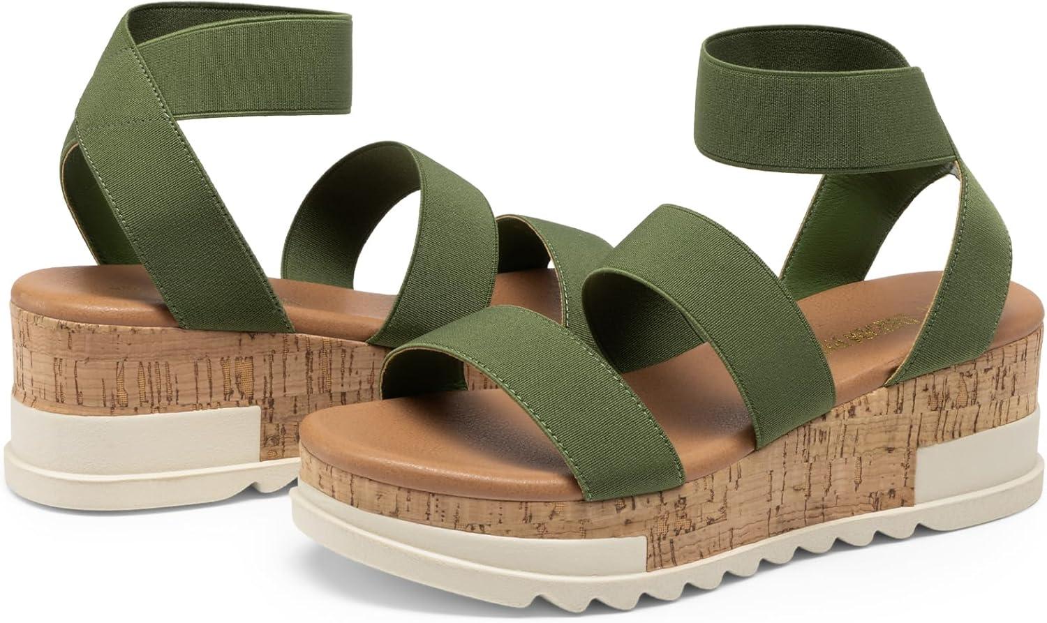 imageDREAM PAIRS Womens Open Toe Elastic Ankle Strap Casual Flatform Platform Wedges SandalsArmy Green
