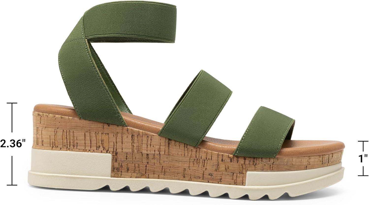 imageDREAM PAIRS Womens Open Toe Elastic Ankle Strap Casual Flatform Platform Wedges SandalsArmy Green