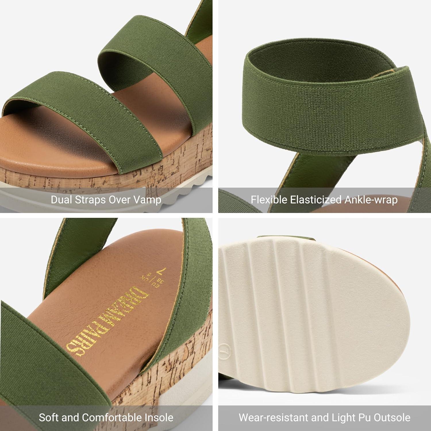 imageDREAM PAIRS Womens Open Toe Elastic Ankle Strap Casual Flatform Platform Wedges SandalsArmy Green