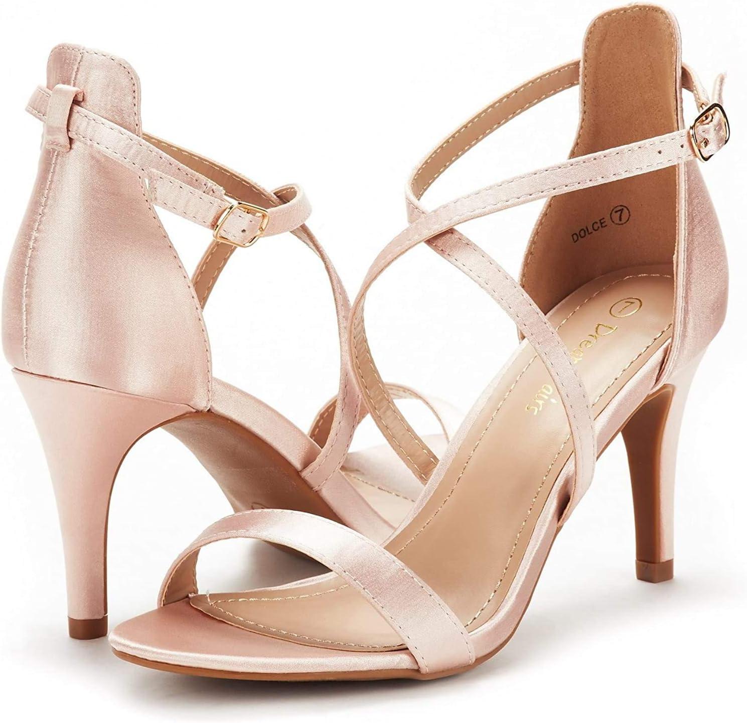 imageDREAM PAIRS Womens Strappy Stiletto High Heels Open Toe Rhinestone Wedding Dress Shoes Sparkly SandalsChampagne