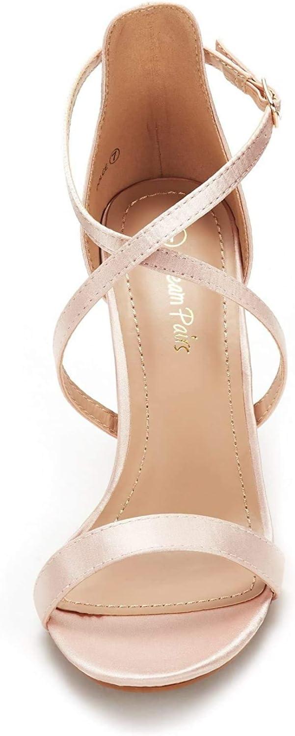 imageDREAM PAIRS Womens Strappy Stiletto High Heels Open Toe Rhinestone Wedding Dress Shoes Sparkly SandalsChampagne Satin