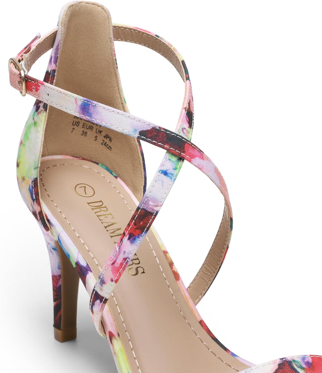 imageDREAM PAIRS Womens Strappy Stiletto High Heels Open Toe Rhinestone Wedding Dress Shoes Sparkly SandalsFloral