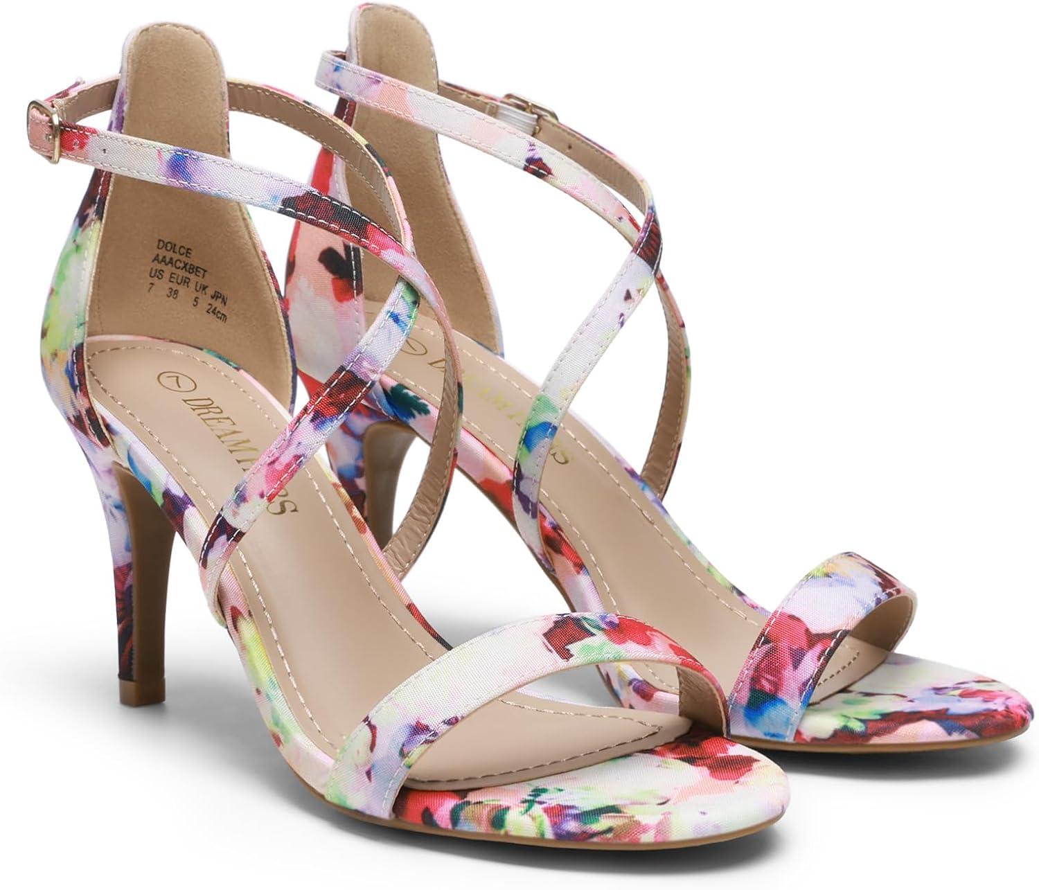 imageDREAM PAIRS Womens Strappy Stiletto High Heels Open Toe Rhinestone Wedding Dress Shoes Sparkly SandalsFloral