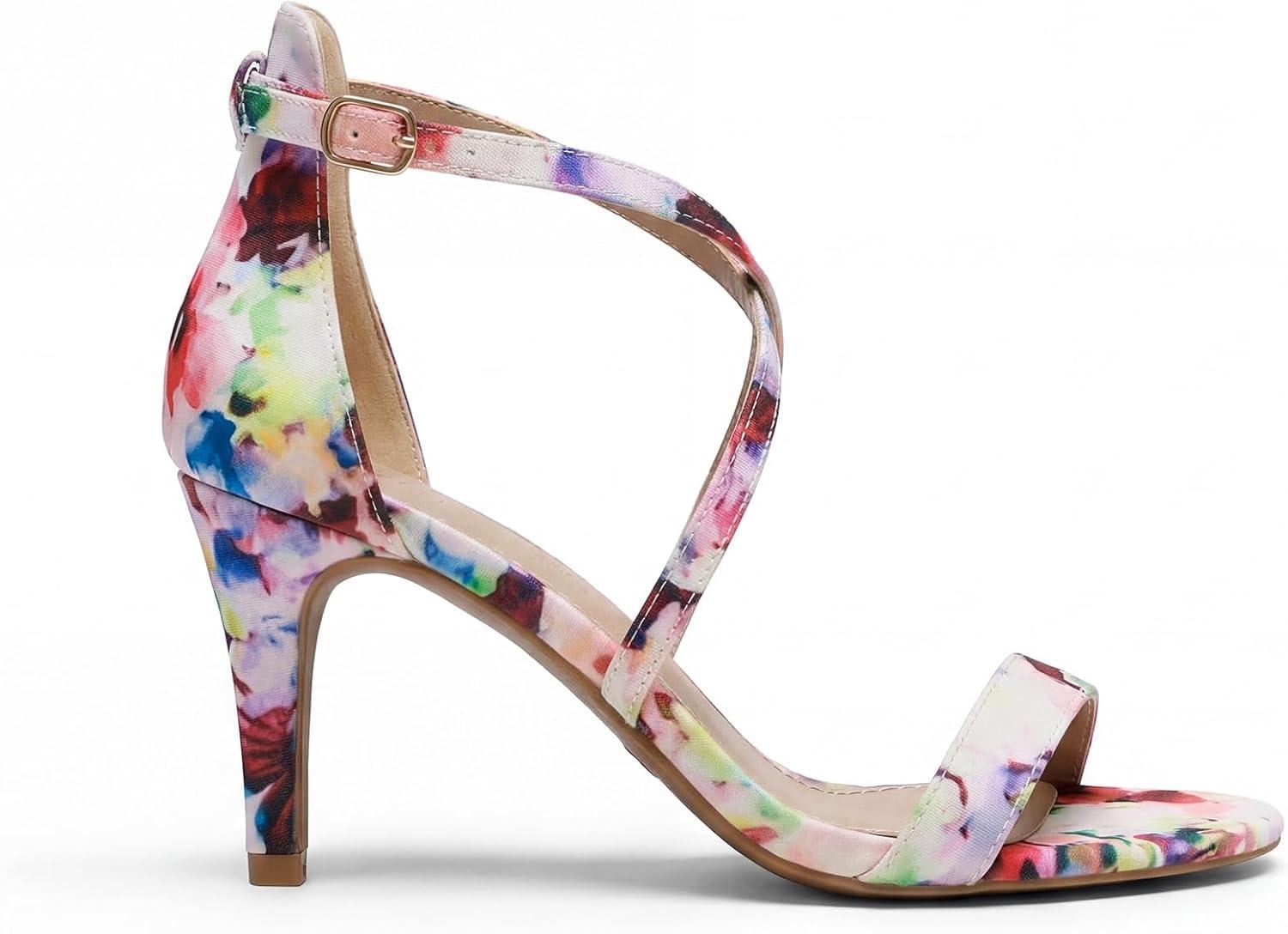 imageDREAM PAIRS Womens Strappy Stiletto High Heels Open Toe Rhinestone Wedding Dress Shoes Sparkly SandalsFloral