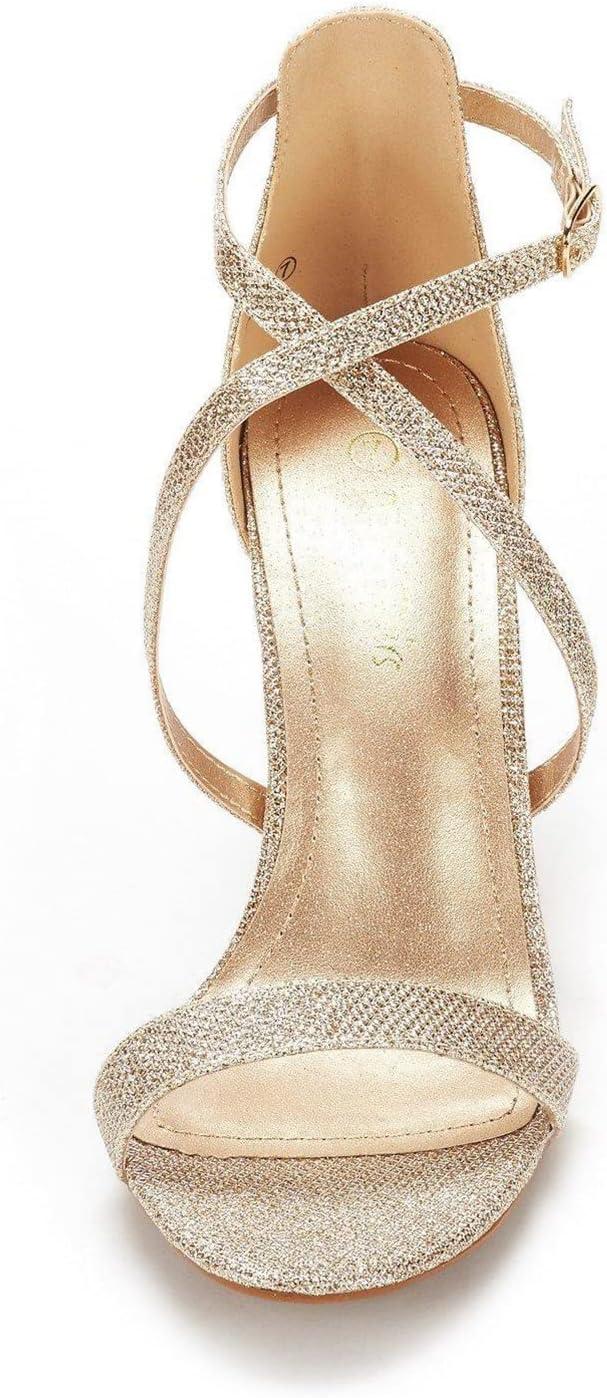 imageDREAM PAIRS Womens Strappy Stiletto High Heels Open Toe Rhinestone Wedding Dress Shoes Sparkly SandalsGoldGlitter