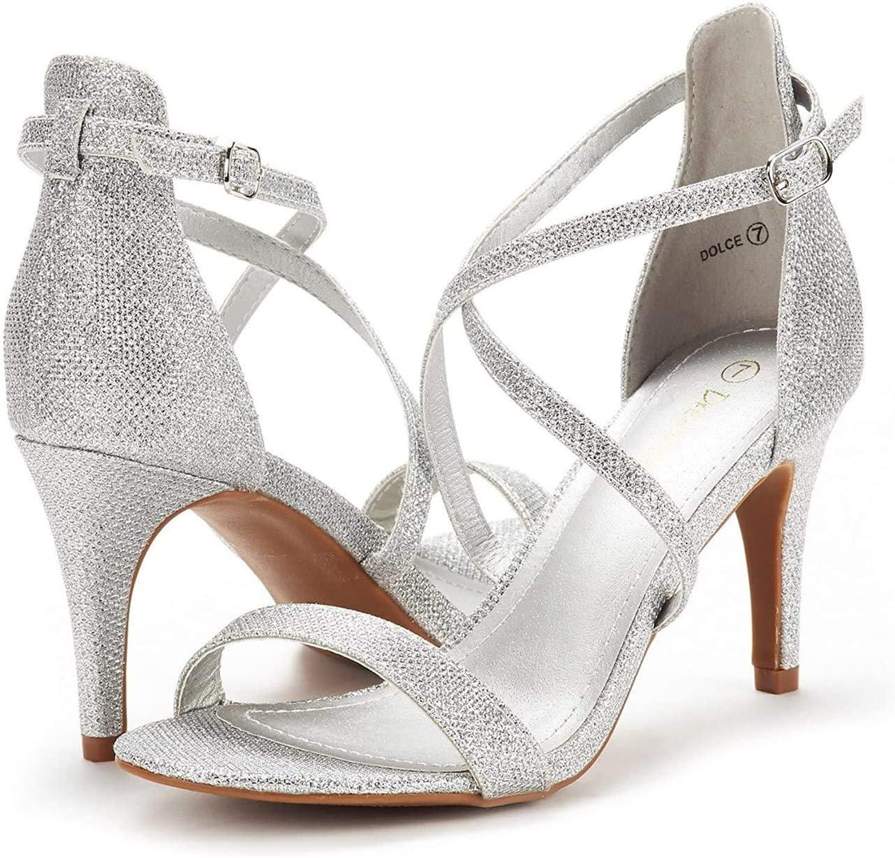 imageDREAM PAIRS Womens Strappy Stiletto High Heels Open Toe Rhinestone Wedding Dress Shoes Sparkly SandalsSilverGlitter