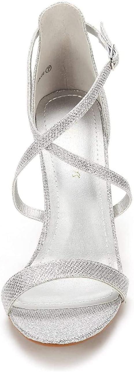 imageDREAM PAIRS Womens Strappy Stiletto High Heels Open Toe Rhinestone Wedding Dress Shoes Sparkly SandalsSilverGlitter