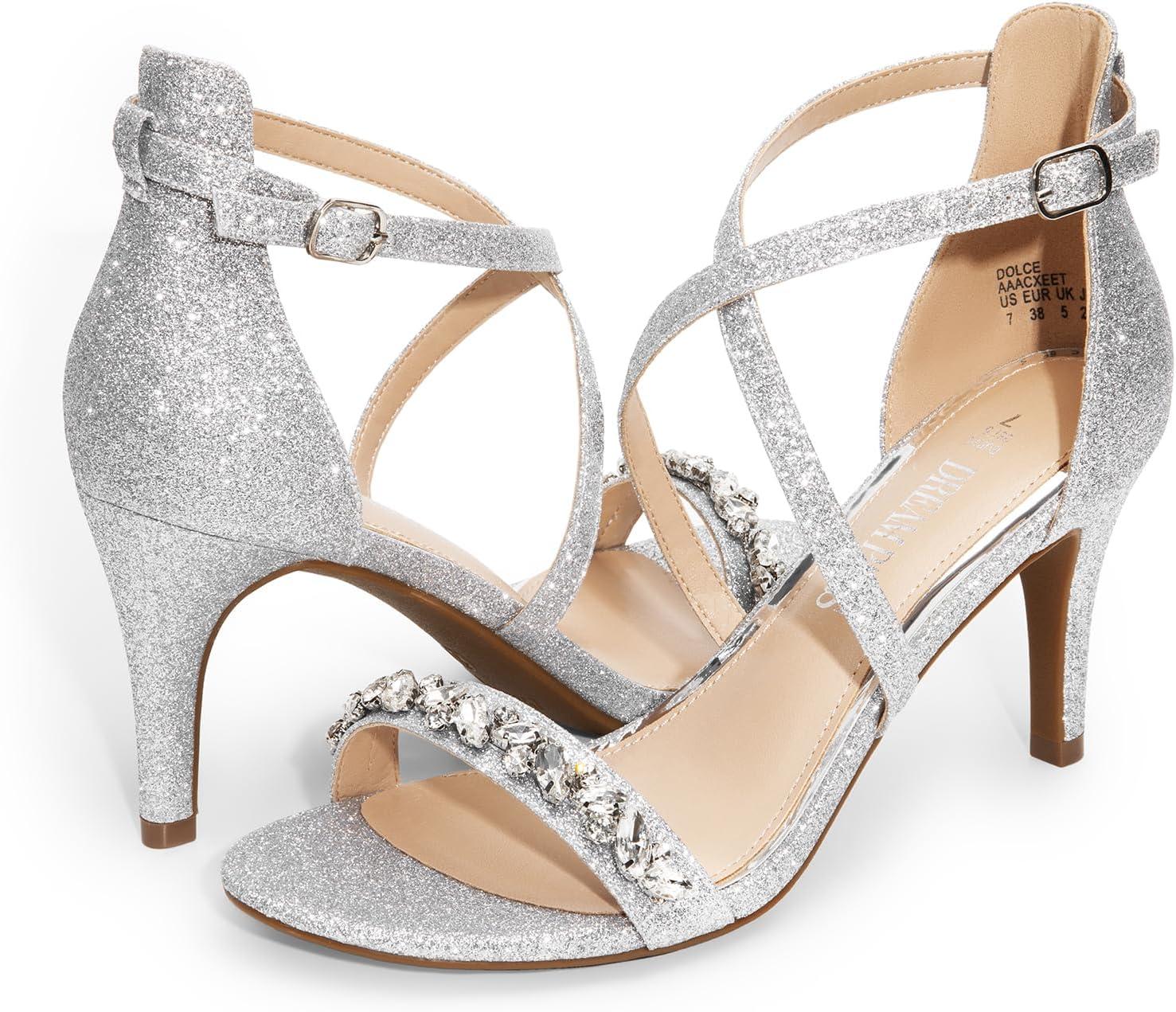 imageDREAM PAIRS Womens Strappy Stiletto High Heels Open Toe Rhinestone Wedding Dress Shoes Sparkly SandalsSilverrhinestone