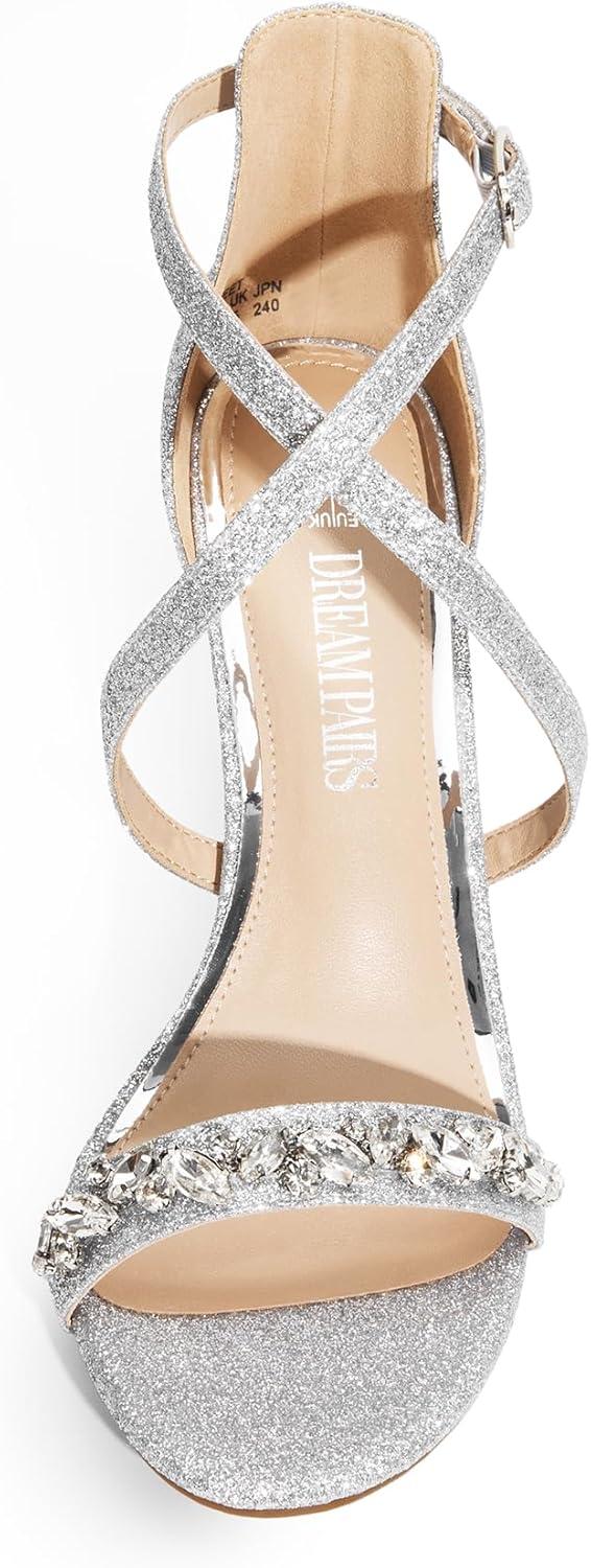 imageDREAM PAIRS Womens Strappy Stiletto High Heels Open Toe Rhinestone Wedding Dress Shoes Sparkly SandalsSilverrhinestone