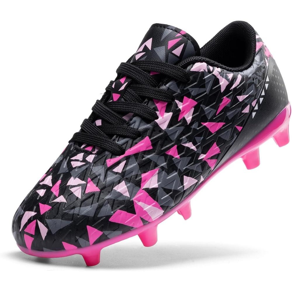 imageDREAM PAIRS Boys Girls Soccer Cleats Youth Firm Groud Athletic Outdoor Trainning Football Shoes for LittleBig KidBlackHot Pink