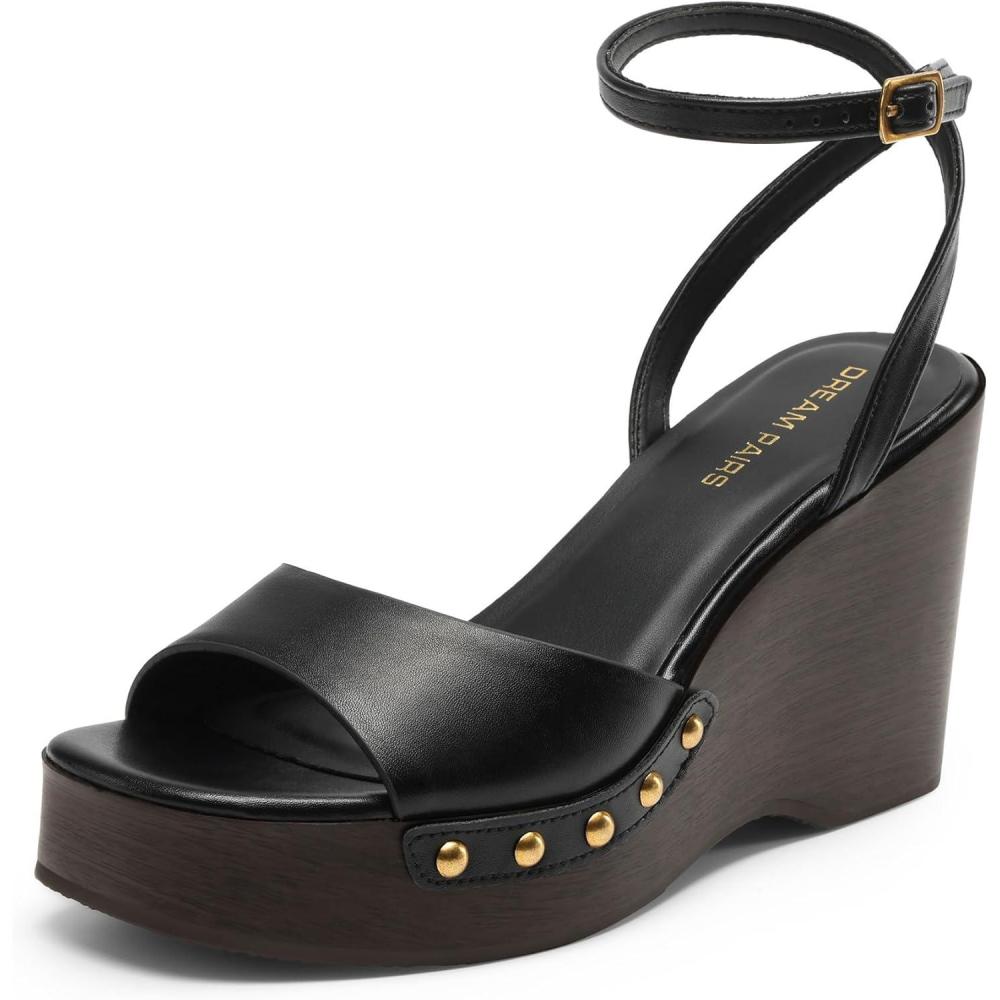 imageDREAM PAIRS Wedge Sandals for WomenDressy Platform SquareToe Ankle Buckle Studded Fashion Sandals for SummerBlack