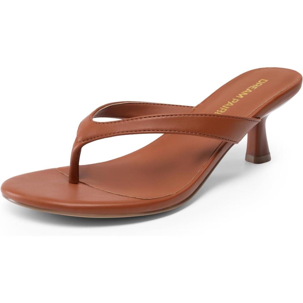 imageDREAM PAIRS Womens Kitten Heel Flip Flops Low Heel Dress Sandals with Thong Strap Elegant Slip On Summer ShoesBrown