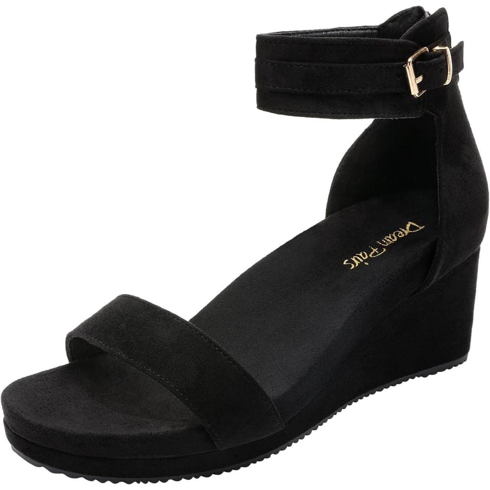 imageDREAM PAIRS Womens Open Toe Buckle Ankle Strap Platform Wedge Sandals Summer ShoesBlack