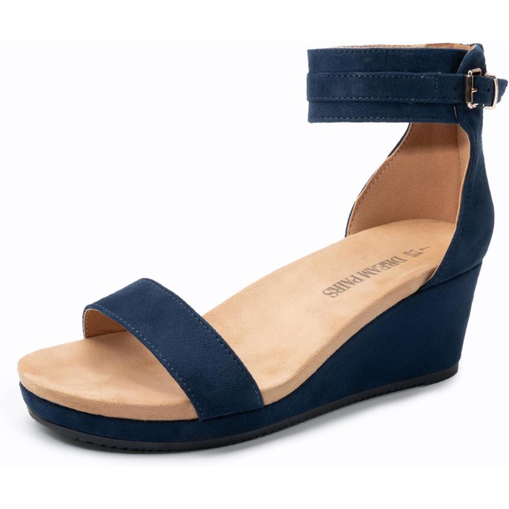 imageDREAM PAIRS Womens Open Toe Buckle Ankle Strap Platform Wedge Sandals Summer ShoesNavy