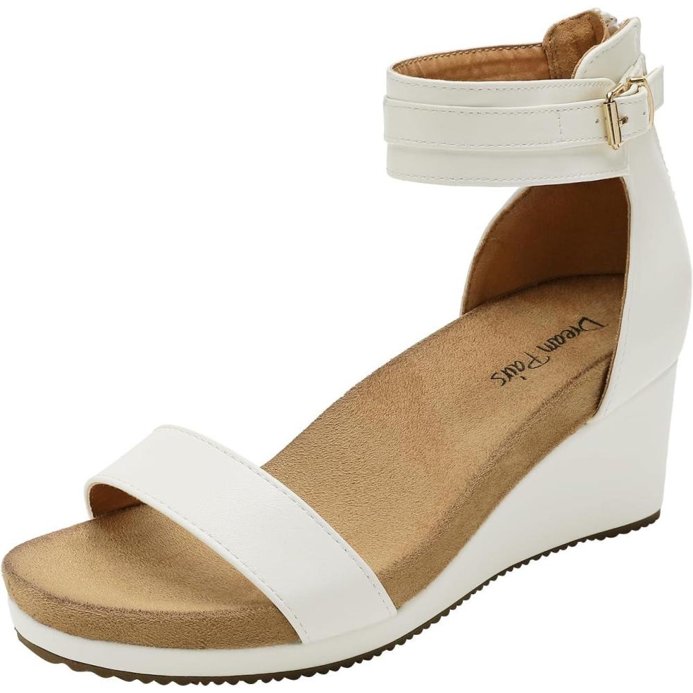imageDREAM PAIRS Womens Open Toe Buckle Ankle Strap Platform Wedge Sandals Summer ShoesWhitePu