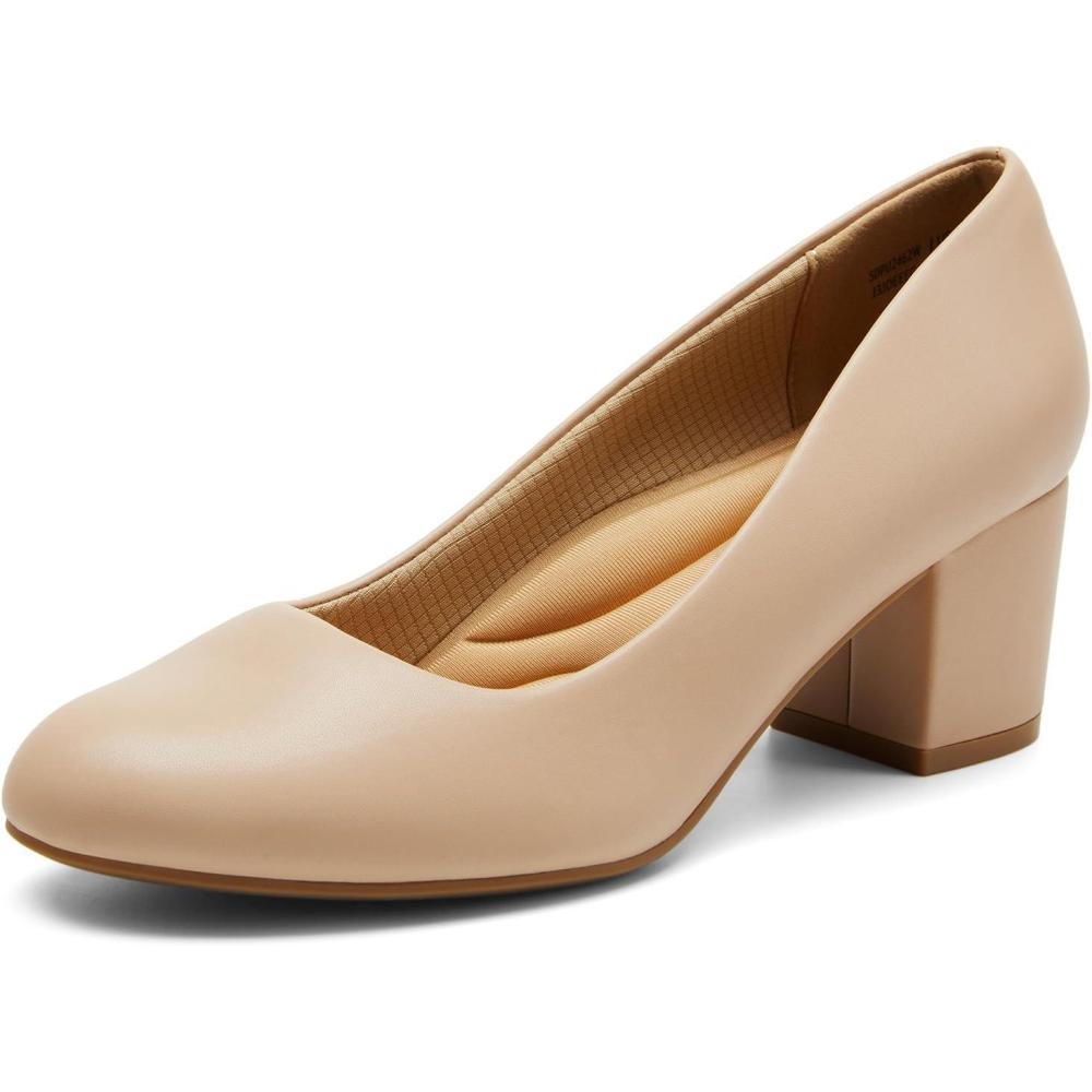 imageDREAM PAIRS Womens Pumps Low Chunky Block Heel Dress Shoes Closed Round Toe Comfortable HeelsNude