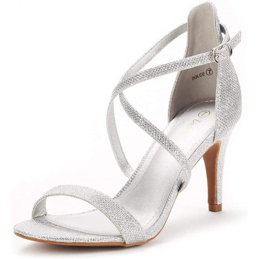 imageDREAM PAIRS Womens Strappy Stiletto High Heels Open Toe Rhinestone Wedding Dress Shoes Sparkly SandalsSilverGlitter